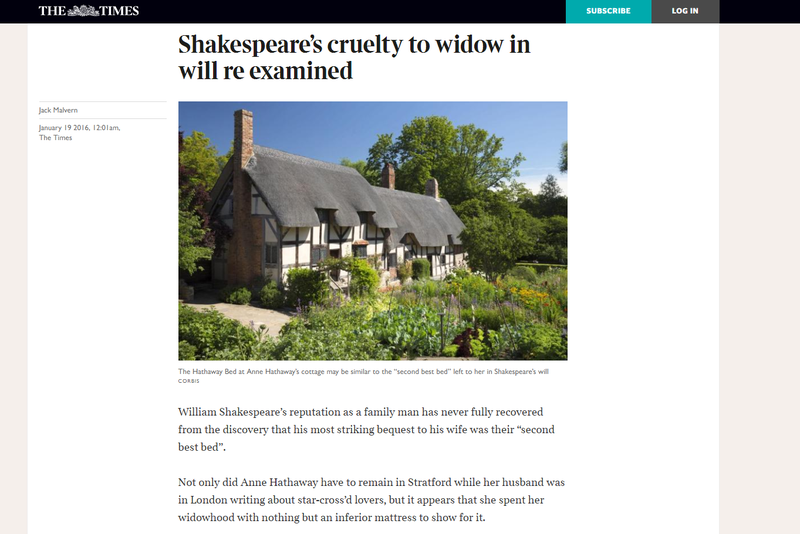 Shakespeare’s cruelty to widow in will re examined   The Times   The Sunday Times.png